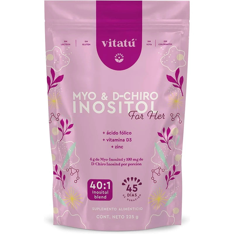 Vitatú | Myo Inositol (4g) & D-Chiro Inositol (1g) Ideal Mix 40:1 | Duration 45 Days | with Folic Acid + Vitamin D3 + Zinc, Powdered Dietary Supplement for Women (225 g)