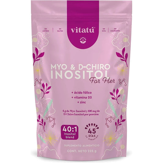 Vitatú | Myo Inositol (4g) & D-Chiro Inositol (1g) Ideal Mix 40:1 | Duration 45 Days | with Folic Acid + Vitamin D3 + Zinc (7.9oz / 225g)