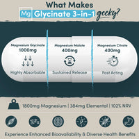 Nutrition Geeks Magnesium Glycinate 3-in-1 Complex, 90 Vegan Capsules