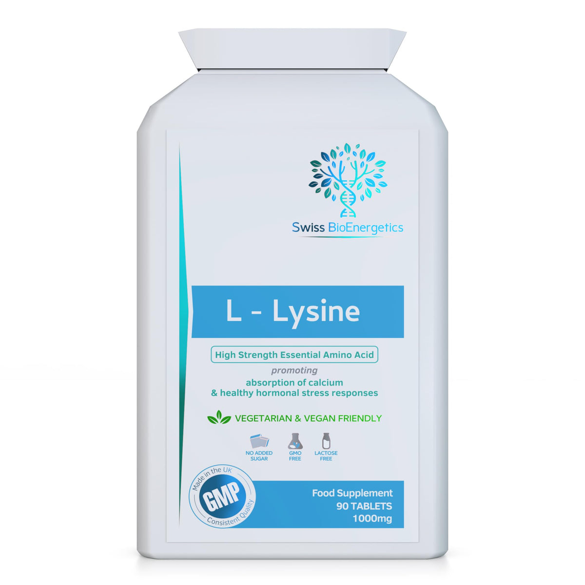 swiss bioenergetics L-Lysine Tablets 1,000mg 90 Tablets - High Strength Essential Amino Acid Promoting Absorption of Calcium and Healthy Hormonal Stress Responses