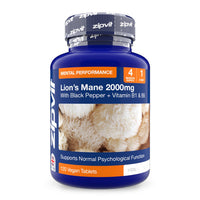 Zipvit Lions Mane Supplement 2000mg with B1, B5 & Black Pepper, 4 Months Supply, Lions Mane Mushroom 15:1 Extract, Supports Mental Performance, 120 Vegan Tablets