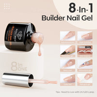 Modelones Gel Nail Polish Builder Nail Gel, 8-in-1 Neutral Nude Brown Gel Builder for Nails, Hard Gel Builder Nail Strengthener Extension Gel Base False Nail Tips Glue Gel in a Bottle 15ML