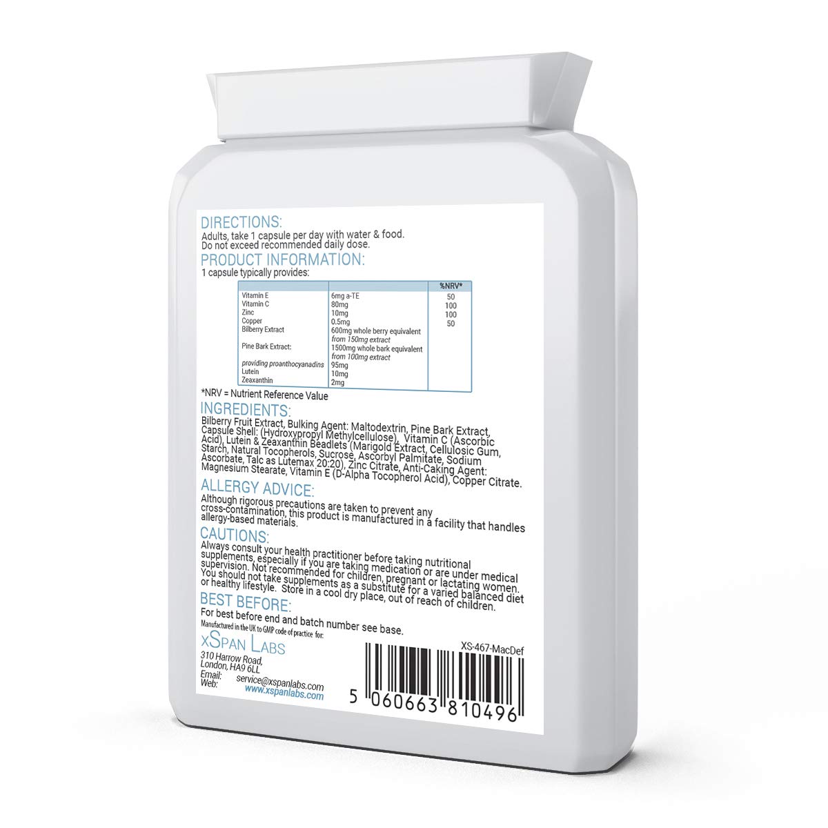 Xspan Labs MacuBoost All-in-ONE AREDS 2 Plus Formula 60 Days Supply - Lutein, Zeaxanthin, Bilberry, Pine Bark - Support Normal Eyes and Macular Health