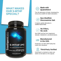 1MG L-5 MTHF by Intelligent Labs, 120 Capsules 4 Months Supply, L-5 Methylfolate Activated Folic Acid Supplement as Quatrefolic Acid, Activated Folate