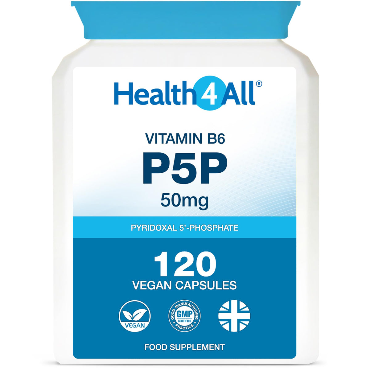 P5P 50mg Activated Vitamin B6 with Magnesium Citrate for Tiredness & Fatigue - 120 Capsules 4 Month Supply - Pyridoxal 5'-Phosphate - Vegan VitB6 Supplement - Made in UK by Health4All