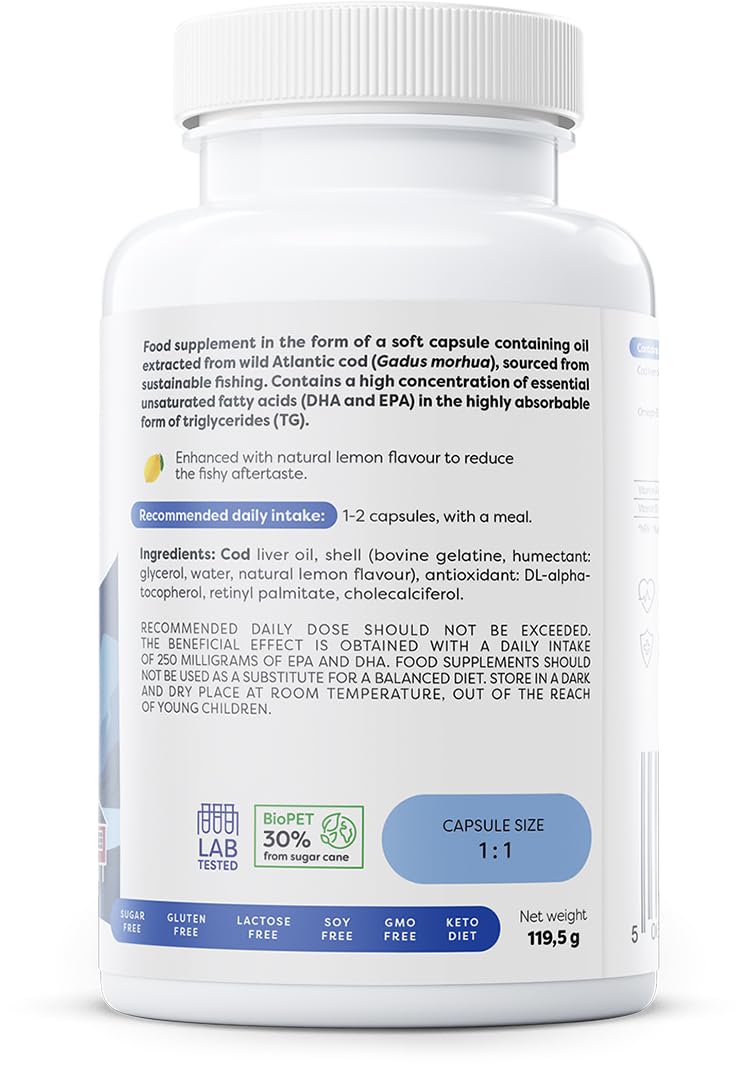 OSAVI Osavi Norwegian Cod Liver Oil Softgels, 1000mg (Lemon) - 90 softgels