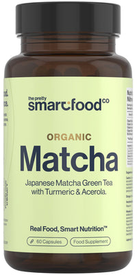 The Pretty Smart Food Co Green Tea Extract Capsules - Organic Matcha Green Tea Tablets - Boosted with Turmeric, Acerola Cherry & Black Pepper - 1360MG Complex - Green Tea Supplement - 60 Capsules - UK Made