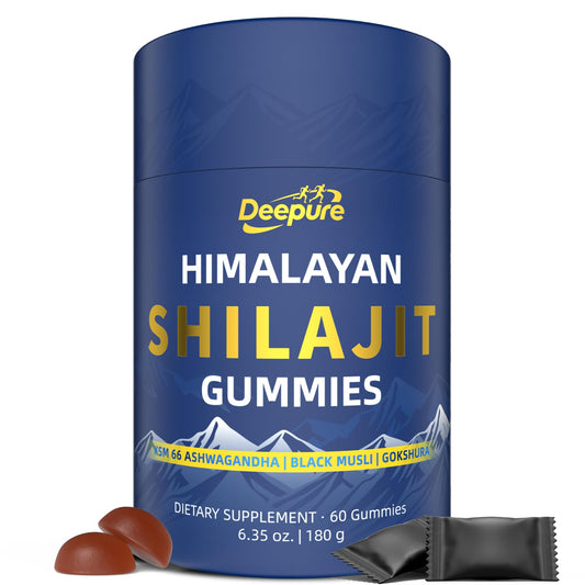 Deepure Shilajit Gummies for Men & Women Pure Himalaya Gold Shilajit Gummies Rich in Ashwagandha, Gokshura with Fulvic Acid & 85+ Trace Minerals, Energy Boost, Individually Wrapped, 60 Gummies