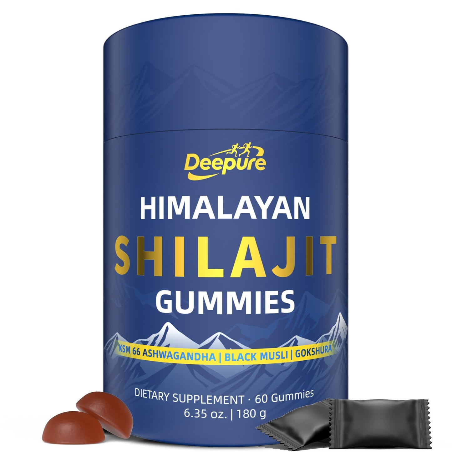 Deepure Pure Himalayan Shilajit Gold Gummies - Vegan Formula with Fulvic Acid and 85+ Trace Minerals for Vitality and Energy Support (60 Individually Wrapped Gummies)