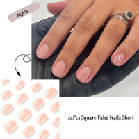 EONFAVE French Tip Nails - 24Pcs Square False Nails Short - Nude Pink Press On Nails - Stick on Nail French Tip - Full Cover Acrylic False Nail & Accessories Art for Women