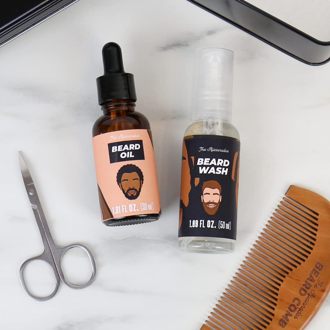 Gift Republic Aficionados - Essential Beard Care Kit Includes Beard Oil Beard Wash,Grooming Scissors & 1 Comb. Grooming Gift Set for Men. Ideal Birthday Gift,Fathers Day Gift,Christmas Gift for Men. Mens Gift Set.