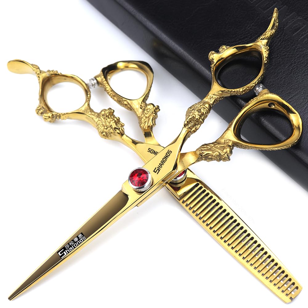 SHARONDS Japan's Professional Import of 440c Hair Clippers Steel Hair Clippers 6/7/7.5/8/9 inch Scissors - Hair Clippers for Hairdressers (6 inch 2pc)
