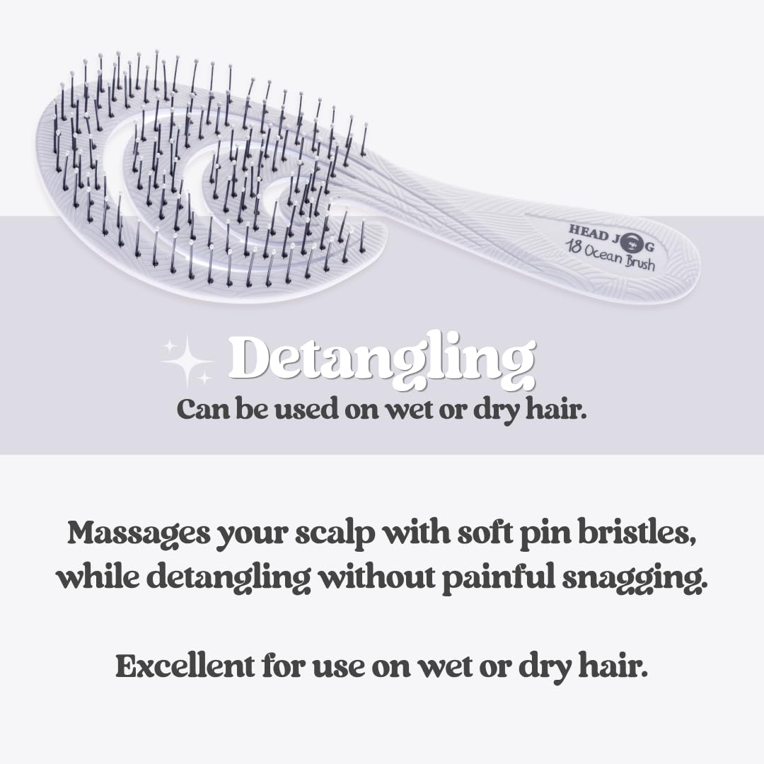 Head Jog 18 Ocean Hair Brush. Eco Friendly Vent Paddle Brushes With Flexible Soft Bristles, Detangling Wet Or Dry Hair. Gentle Brushing & Detangling Brush For Curly & Wavy Hair (Pebble)