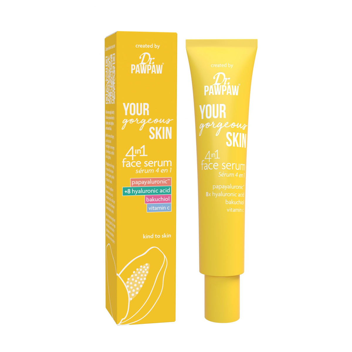 Dr. PAWPAW ORIGINAL BALM Dr.PAWPAW YOUR Gorgeous SKIN 4 in 1 Face Serum (30ml), Vegan Multi-Benefit Serum with PAPAYALURONIC, Vitamin C & Bakuchiol, Hydrating, Brightening & Anti-Ageing Face Treatment