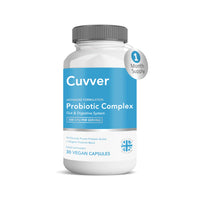 Cuvver Probiotics & Organic Prebiotics Complex - 30 Billion CFU, 1 Month Supply, 10 Live Bacterial Cultures, Gut Health Supplement - Bloating & Digestion - Made in UK, 30 Vegan Capsules