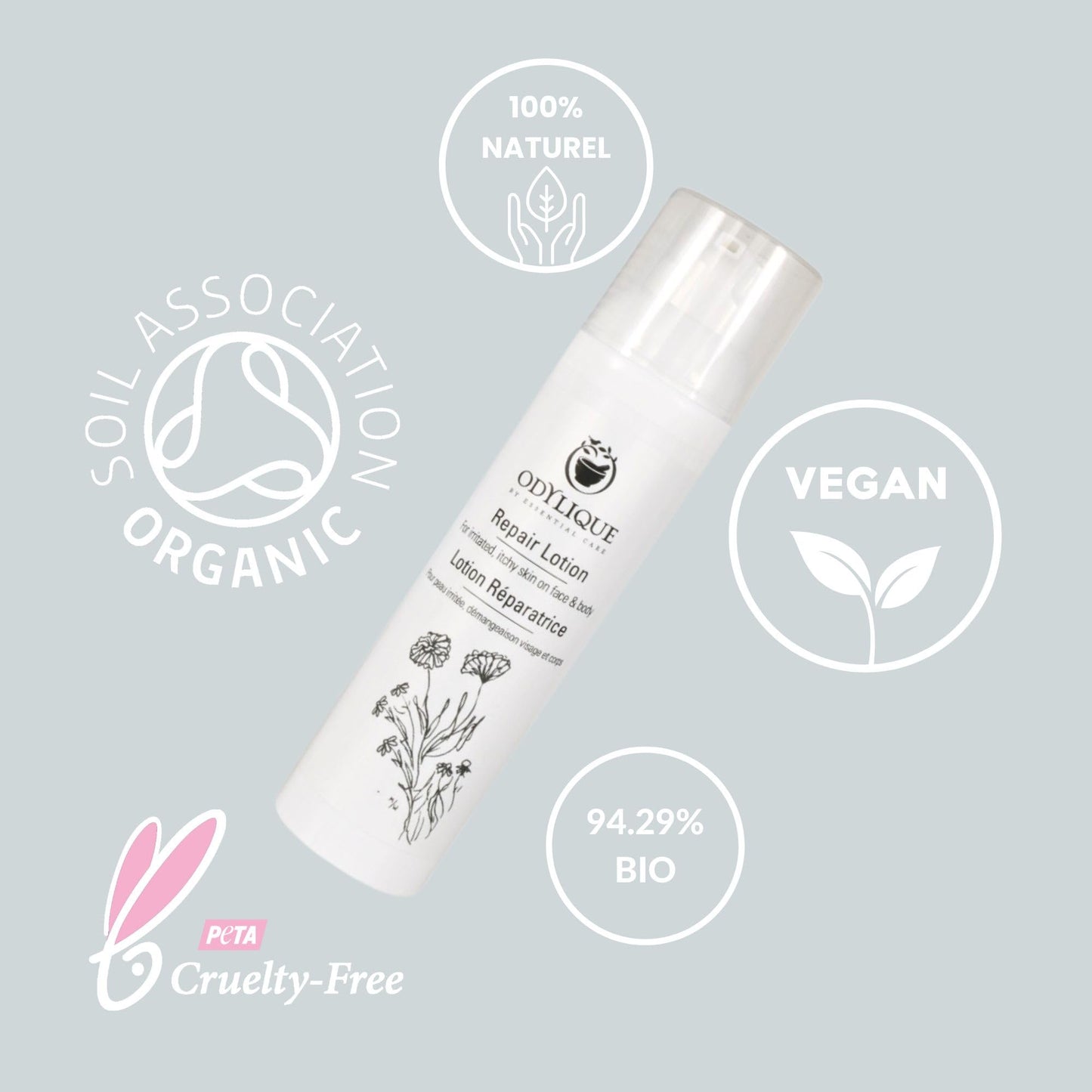 Odylique Repair Lotion | 100% Natural for Sensitive Itchy Skin 200ml | With Soothing Aloe & Calendula | Moisturiser for Stressed Skin