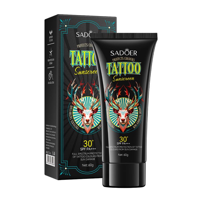VRAIKO Tattoo Sunscreen SPF 30+, Fade Protection & Anti-Aging Formula with Avocado Oil, Jojoba Oil, Hyaluronic Acid and Aloe, Moisturizer for Vibrant Tattoos, 2oz