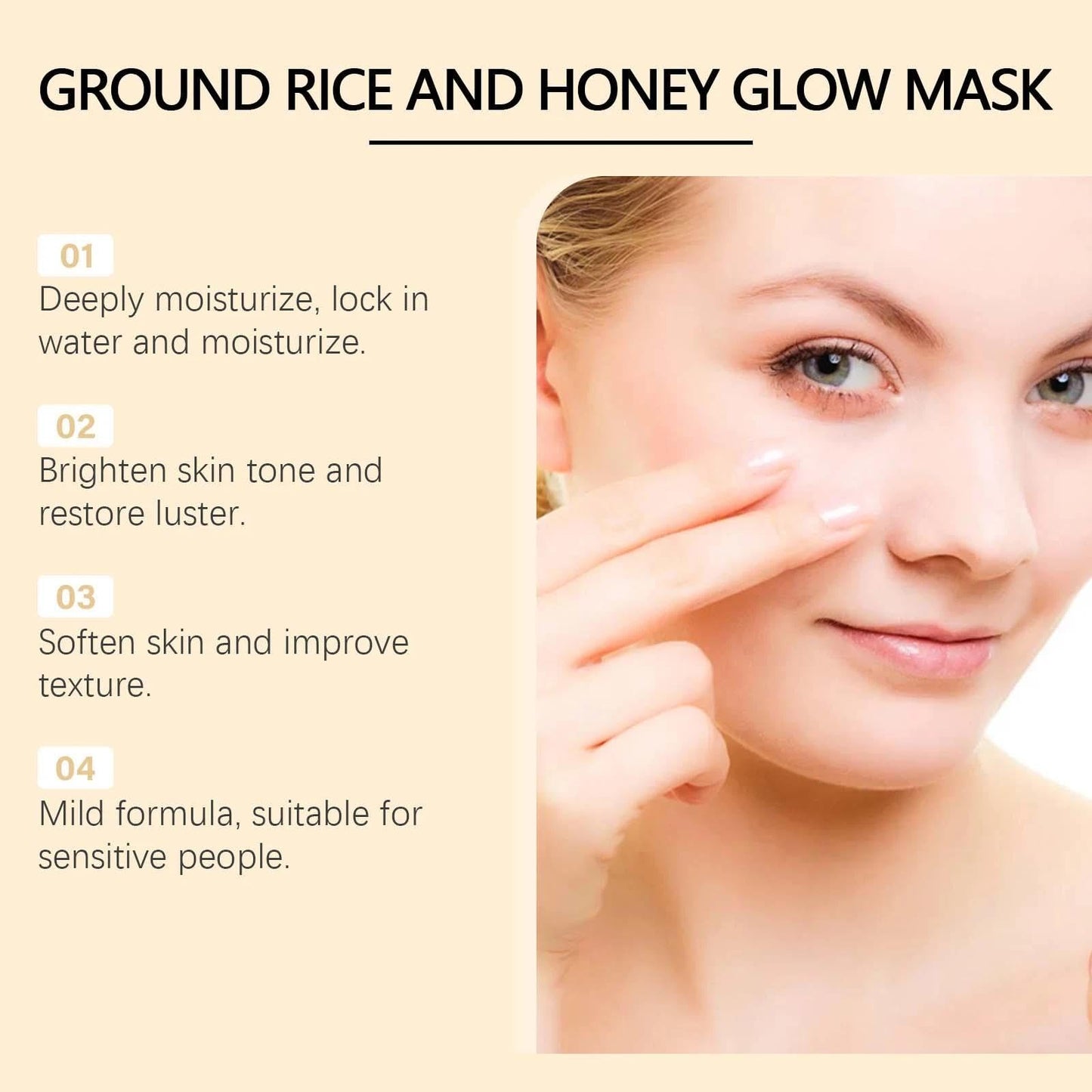 Honey Glow Clay Mask with Ground Rice, Pore Minimizing & Brightening Face Mask, Hydrating & Deep Cleansing, Reduction, Skincare