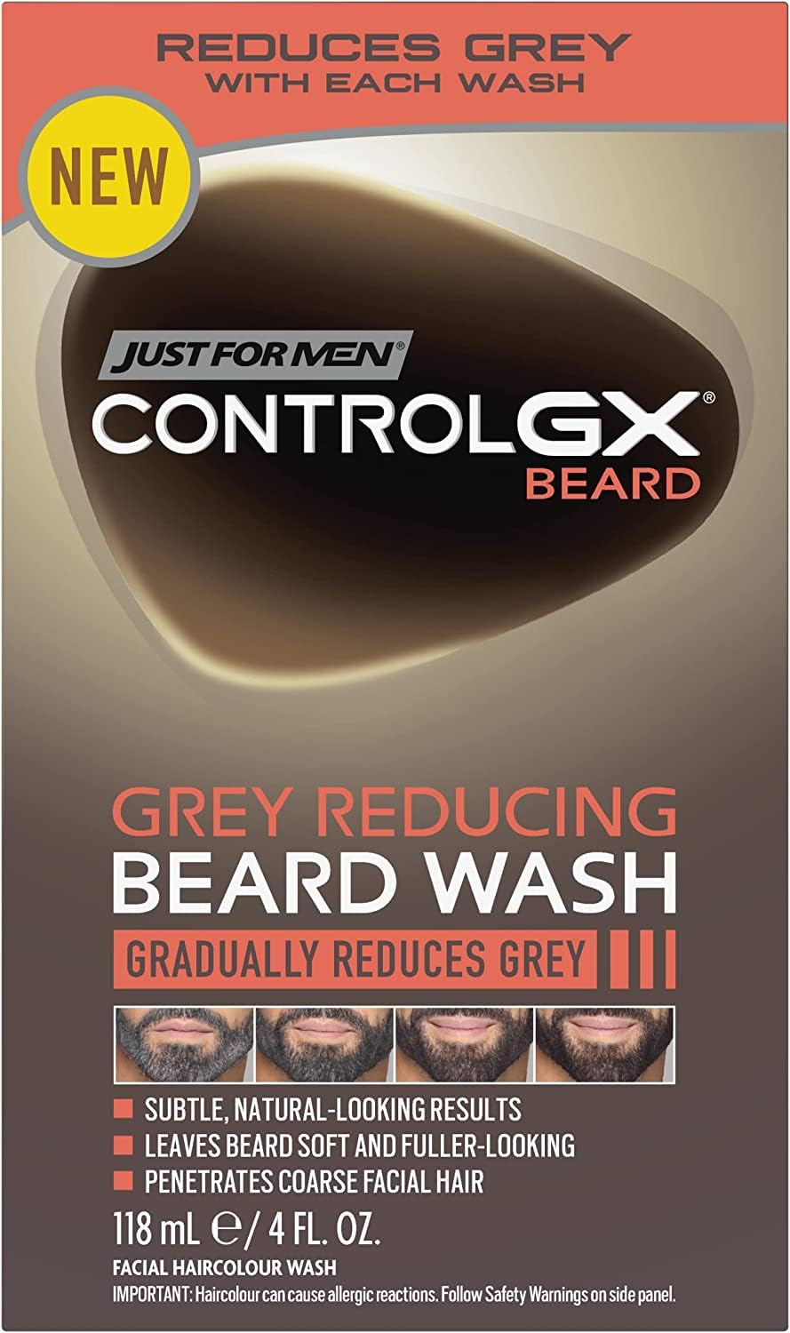 Just For Men Control GX Beard Wash, Reduces Grey With Each Wash For Subtle, Natural-Looking Results – All Shades, 118 ml
