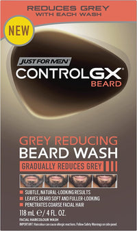 Just For Men Control GX Beard Wash, Reduces Grey With Each Wash For Subtle, Natural-Looking Results – All Shades, 118 ml