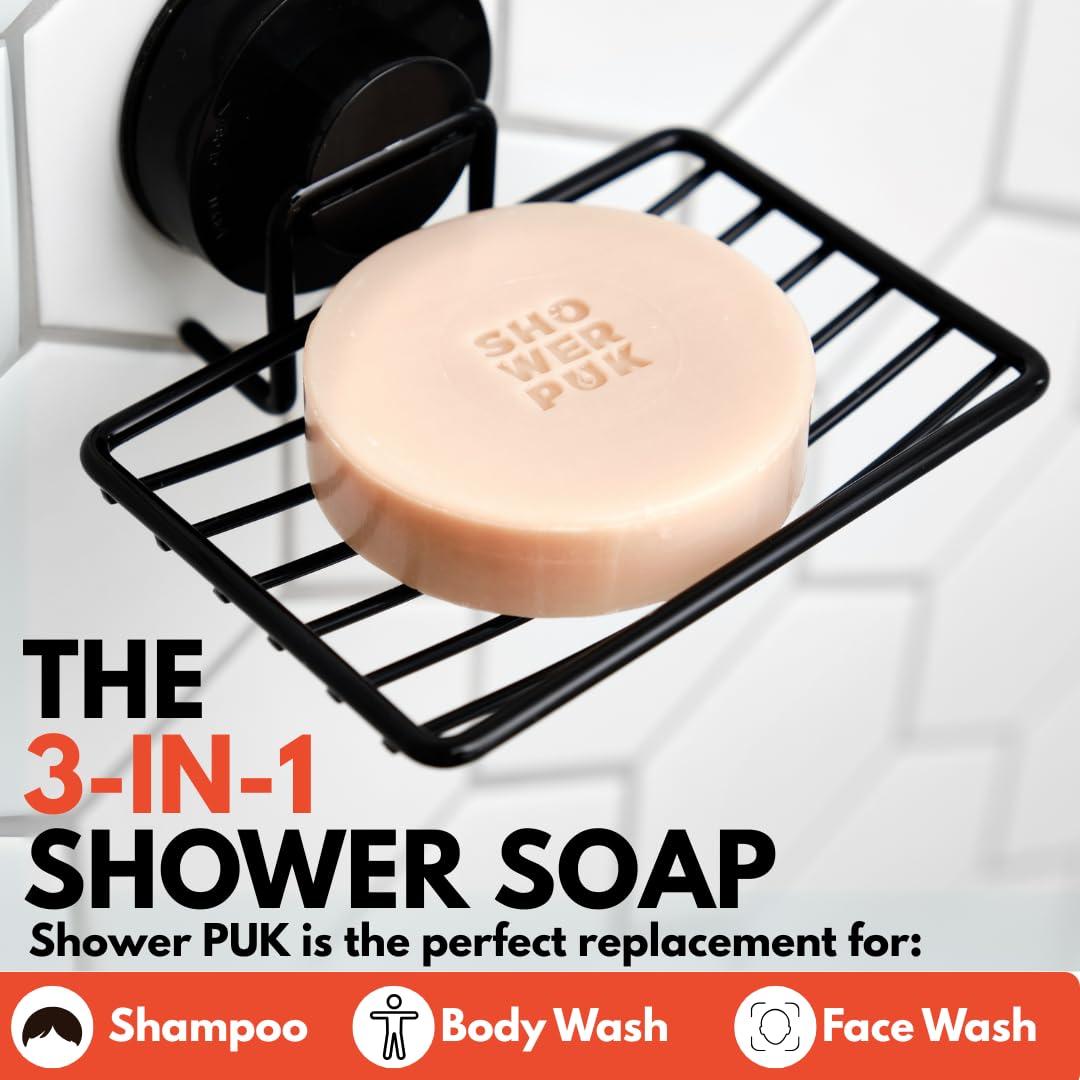 Shower PUK All-in-One Bar: Natural Shampoo, Body Wash & Face Soap with Shea Butter, Argan Oil & Long-Lasting Citrus Scent - Eco-Friendly, Plastic-Free, Vegan - 3 Pack Refill