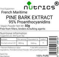 Nutrics® French Maritime Pine BARK Extract 50g Powder standardised 95% proanthocyanidins
