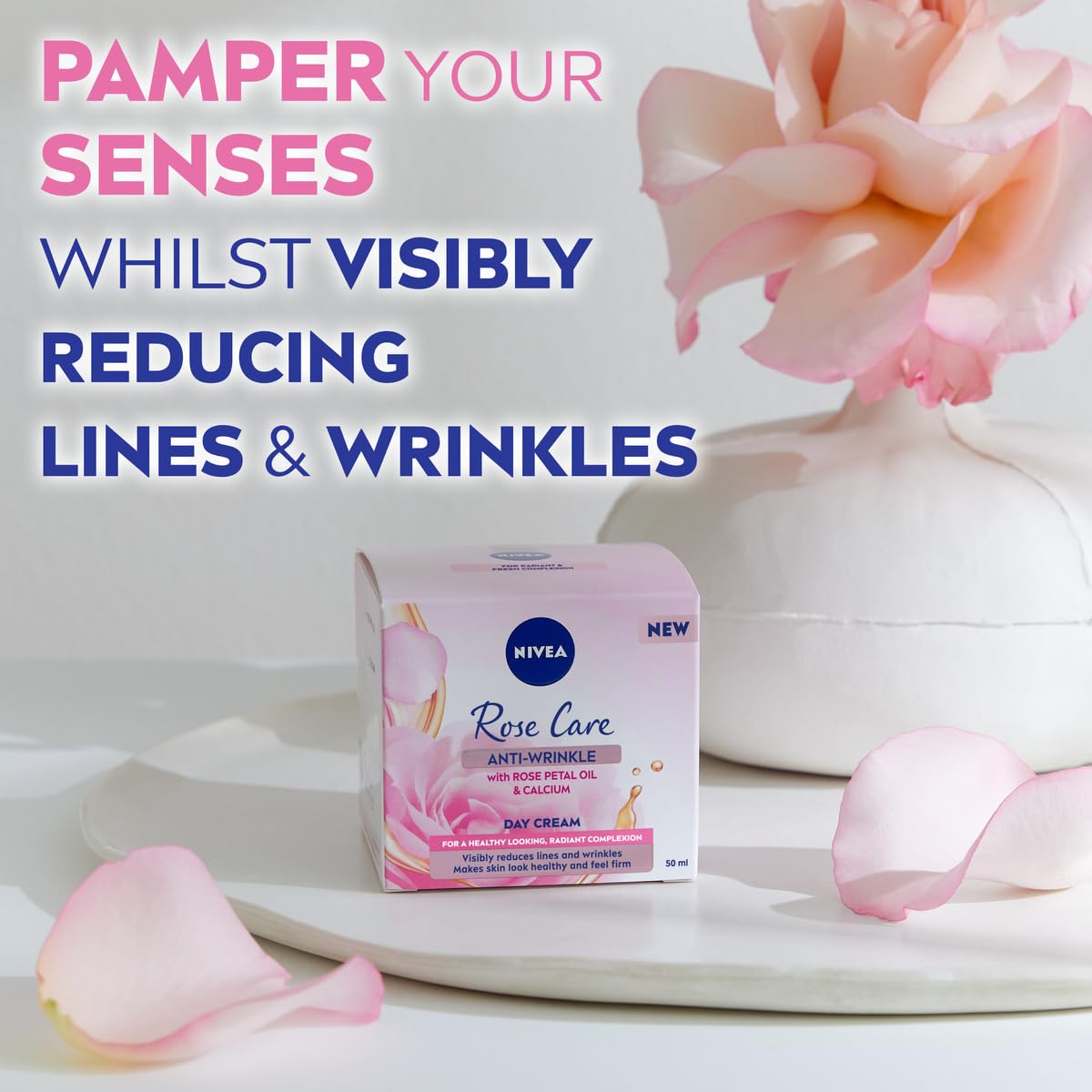 Beiersdorf NIVEA Rose Care Anti-Wrinkle Day Cream (50ml), Anti-Wrinkle Face Cream with Nourishing and Anti-Oxidant Properties, Made with Rose Petal Oil and Calcium