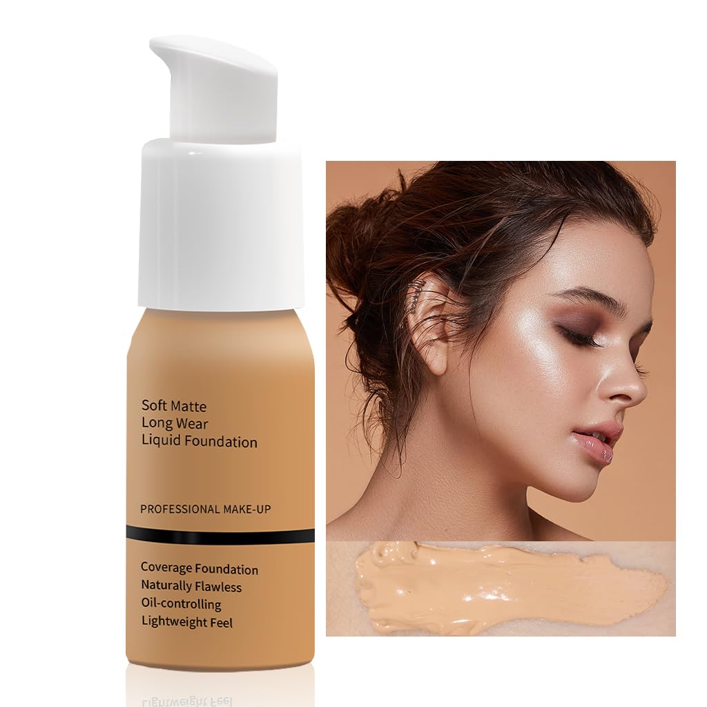 FPNNZ Face Foundation, Full Coverage Foundation, Liquid Foundation Soft Matte, Lightweight Feel Oil-Control Concealer, Long Lasting, Waterproof, Sweat and Transfer Resistant (03#)