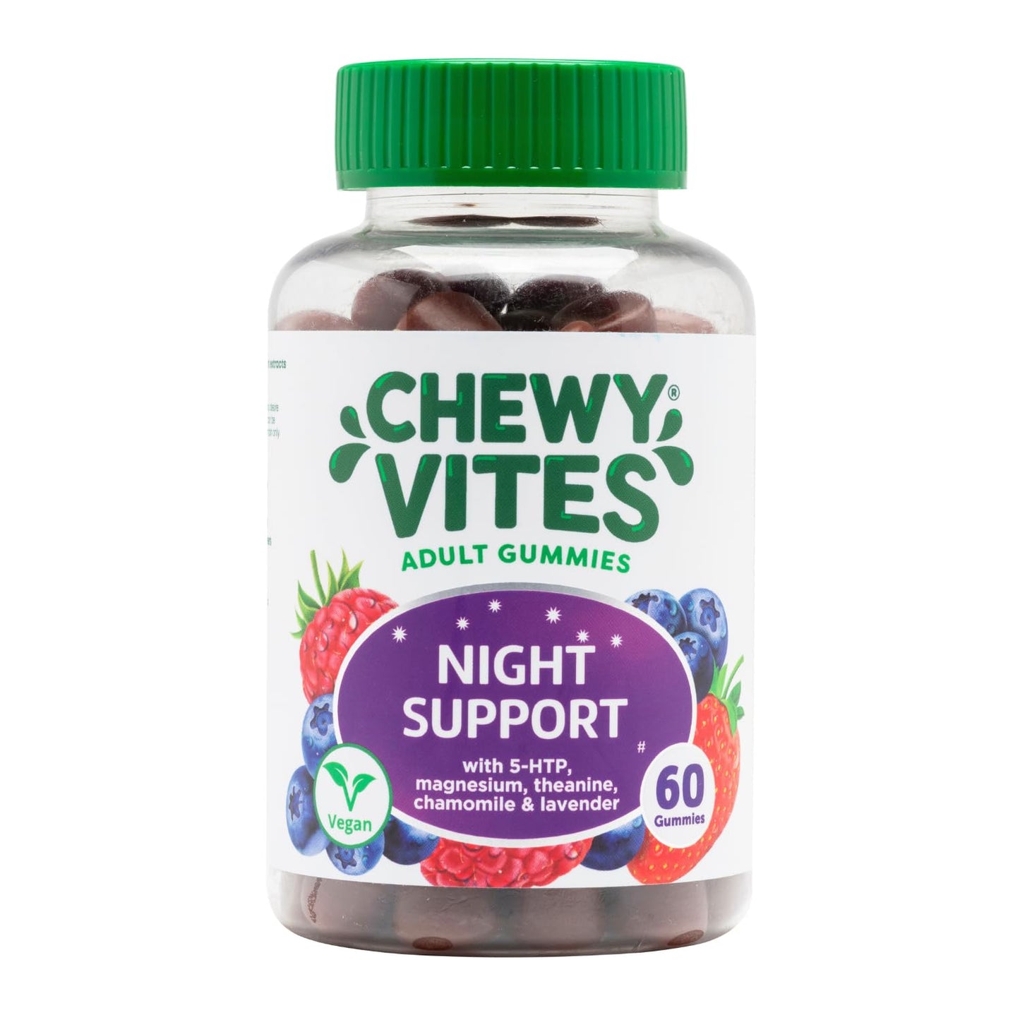 Chewy Vites Adult Gummies Night Support 60 Gummy Vitamins |with 5-HTP,Magnesium, Theanine, Chamomile & Lavender | Non-Melatonin | Herbal Night Support |1 Months Supply | Berry Flavour