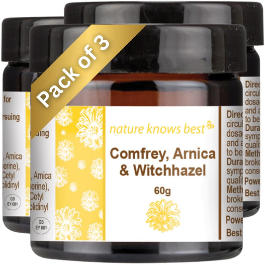 Nature Knows Best Comfrey, Arnica, Witch Hazel and Vitamin E Balm (Pack of 3) | 3 x 60g of Premium Muscle Balm with Comfrey, Arnica, Witch Hazel and Vitamin E