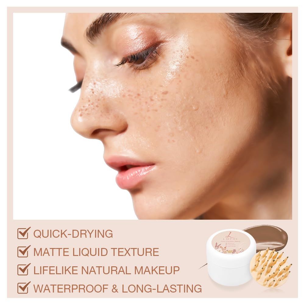 LOPHE Liquid Freckle Pen, Waterproof Freckle Stamp for Natural Sun-Kissed Makeup Natural Lifelike Freckle Makeup Pen Upgrade Fake Freckles Air Cushion Stamp for All Skin Tones（Light brown）