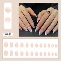HERBINSOLS Almond False Nails - French Tip Press on Nails - White Tips Press on Nails Short - 12 Sizes Removable Glue on Nails Full Cover Stick on Nails for Women DIY Manicure