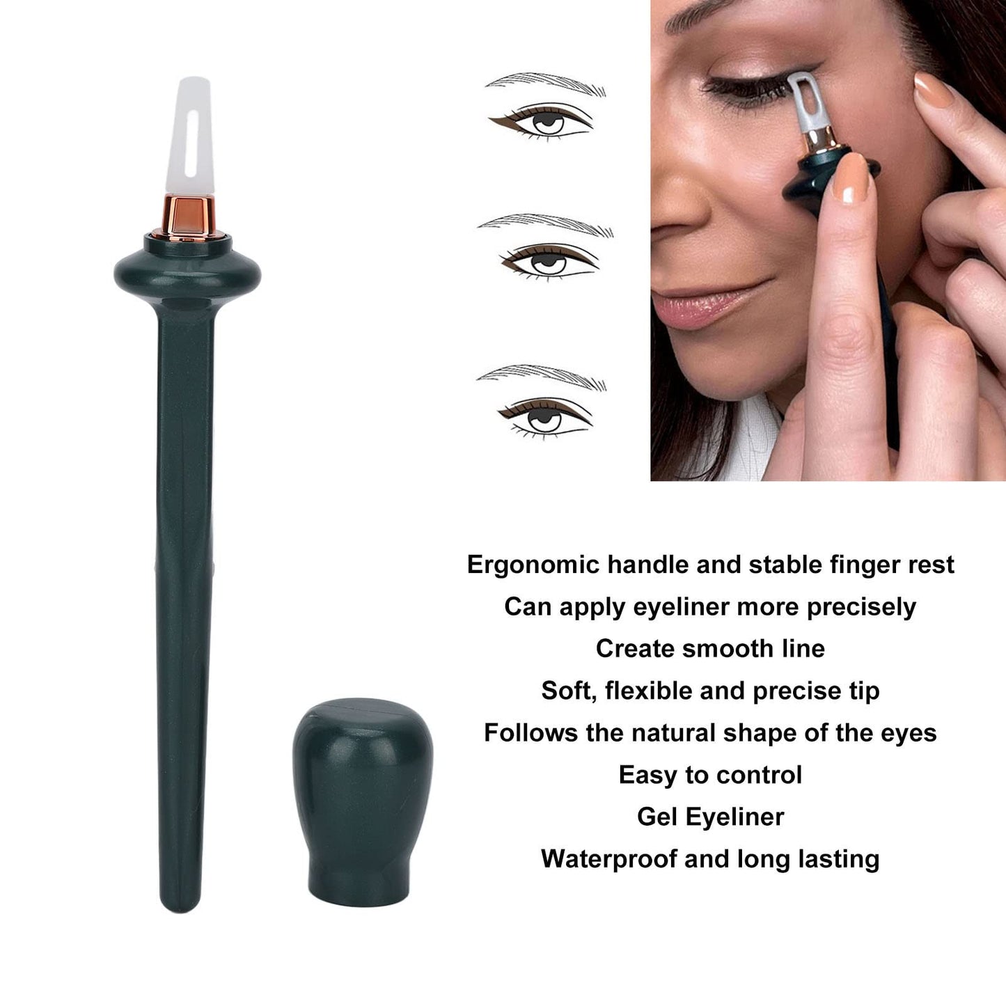 ZJchao 3pcs Eyeliner Makeup Tool, Waterproof Quick Eye Makeup Tool Long Lasting Eyeliner Gel Eyeliner Guide Wand, Green