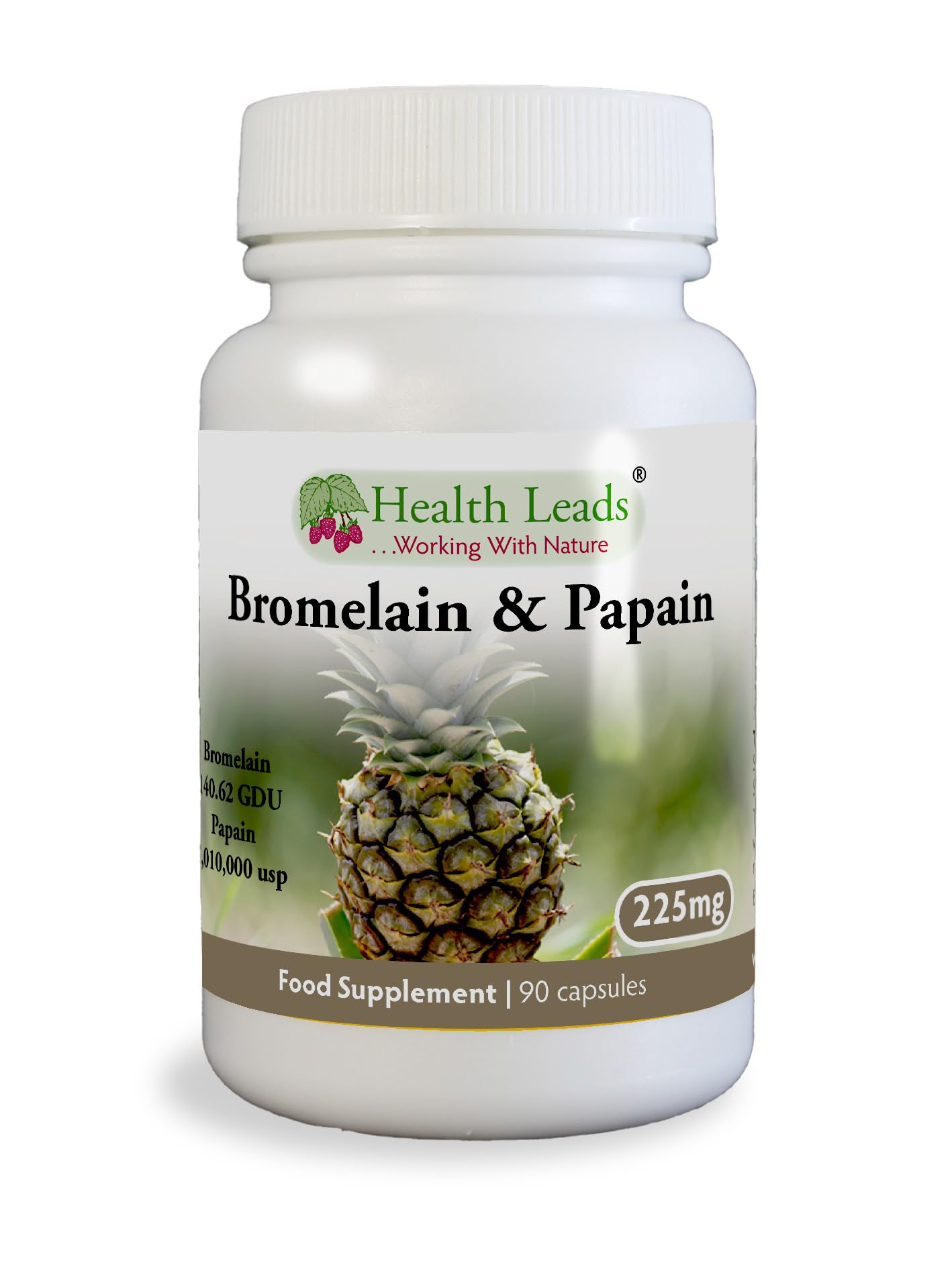 Health Leads ...Working With Nature Bromelain 10mg + Papain 100mg X 90 Capsules