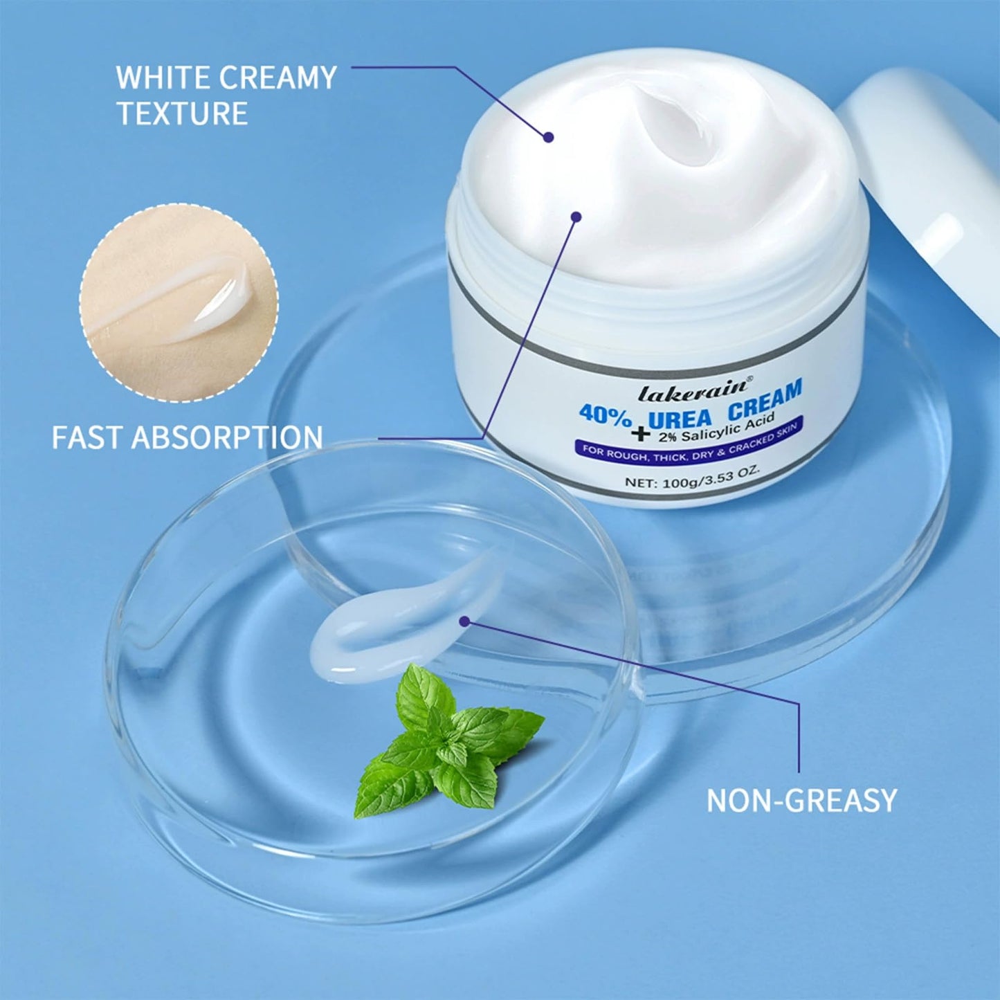 NLFOX 40% Urea Cream - 100g Cracked Heel Repair Cream For Elbows Knees Feet And Hand - Smooth Moisturize Urea Foot Cream With Foot And Body Care - Maximum Strength Callus Remover For Dry And Hard Skin