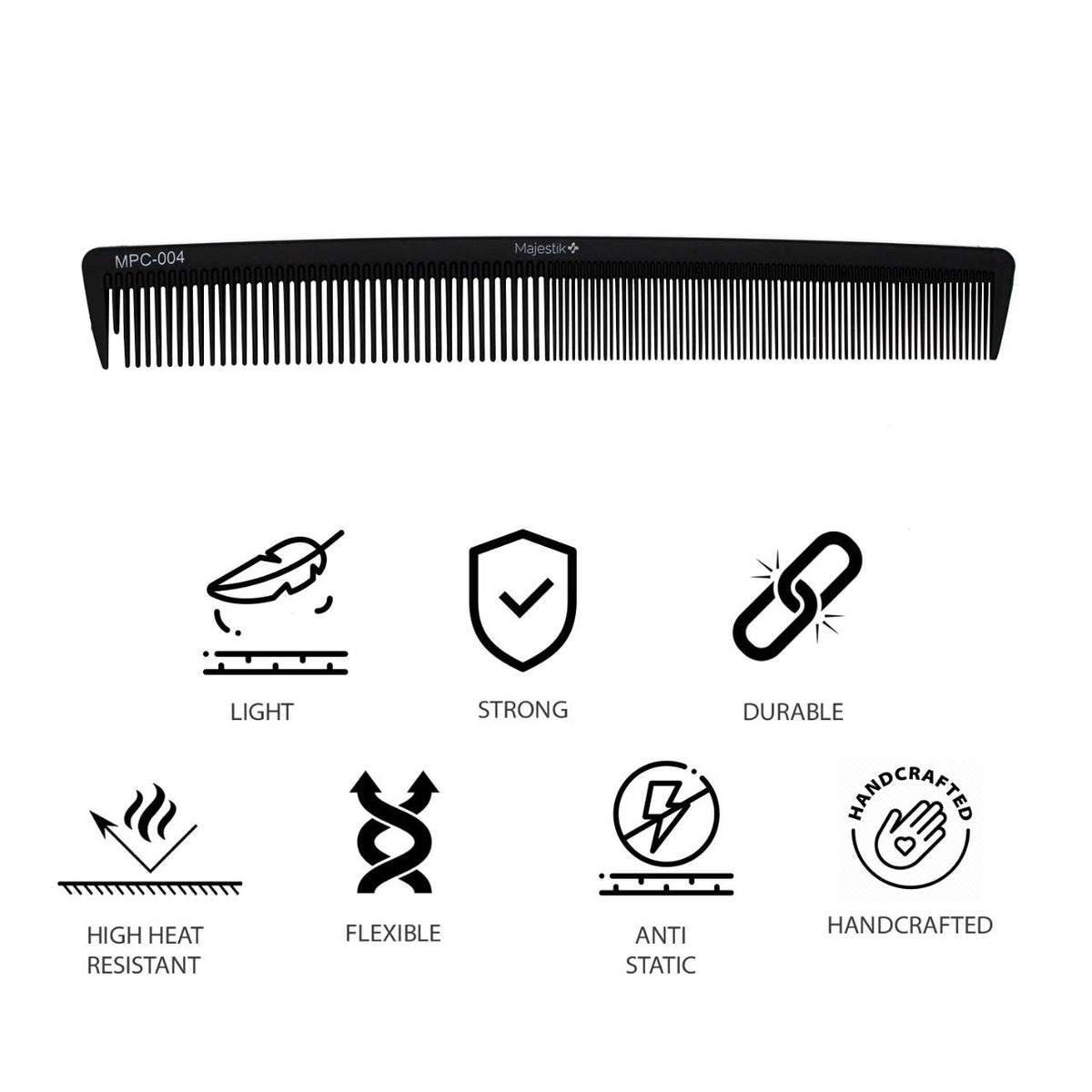 Measure & Style Innovative Black Hair Comb with Built-in Scale Professional Carbon Fiber High Heat Resistant (230°C) Strong Durable and Fine-Toothed By Majestik+