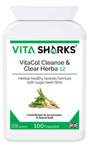 Vita Sharks VitaCol Cleanse & Clear Herba 12 - Fibre Enriched Vegetarian Herbal Colon Cleansing Formula. Increase Faecal Bulk with 12+ Kosher Herbal Ingredients