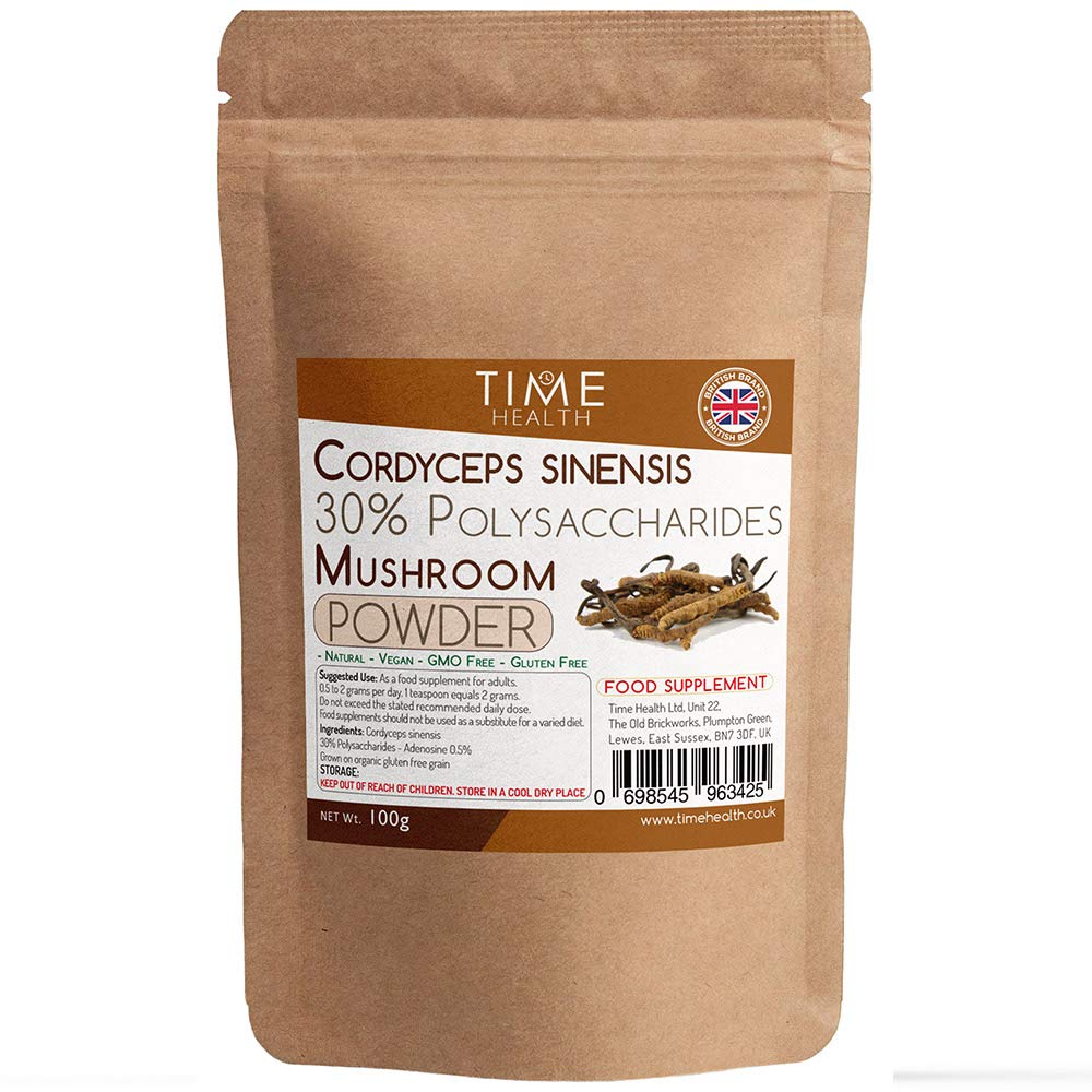 Time Health Cordyceps sinensis Mushroom Extract 100g Powder – 30% Polysaccharides (100g Powder Pouch)
