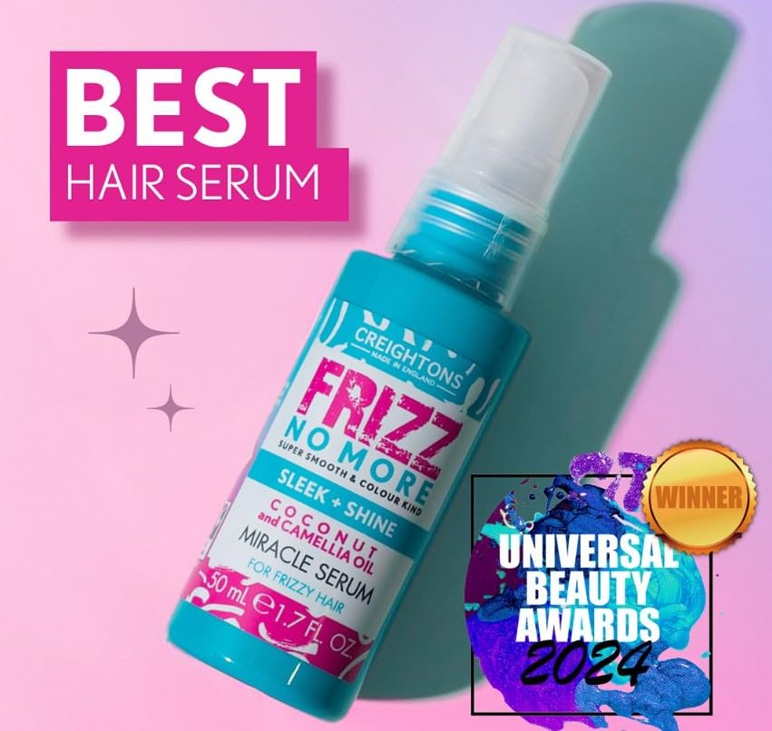 Creightons Frizz No More Sleek & Shine Miracle Serum 50ml – Smooths Hair, Locks Out Frizz & Moisture, Ideal for Frizz-Prone or Wavy/Curly Hair | Colour-Kind