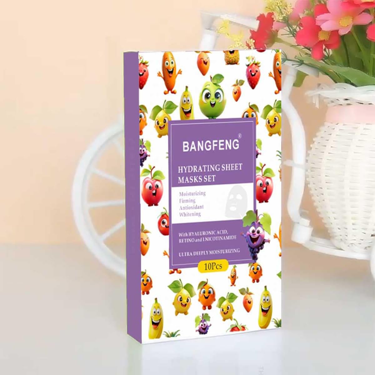 HQDA 10 Pack Fruit Face Masks Set Christmas Kit – Kiwi, Lemon, Grape, Cherry, Watermelon, Avocado & More, Moisturising Fruit Sheet Masks, Adult Girls Gentle Skincare for All Skin Types