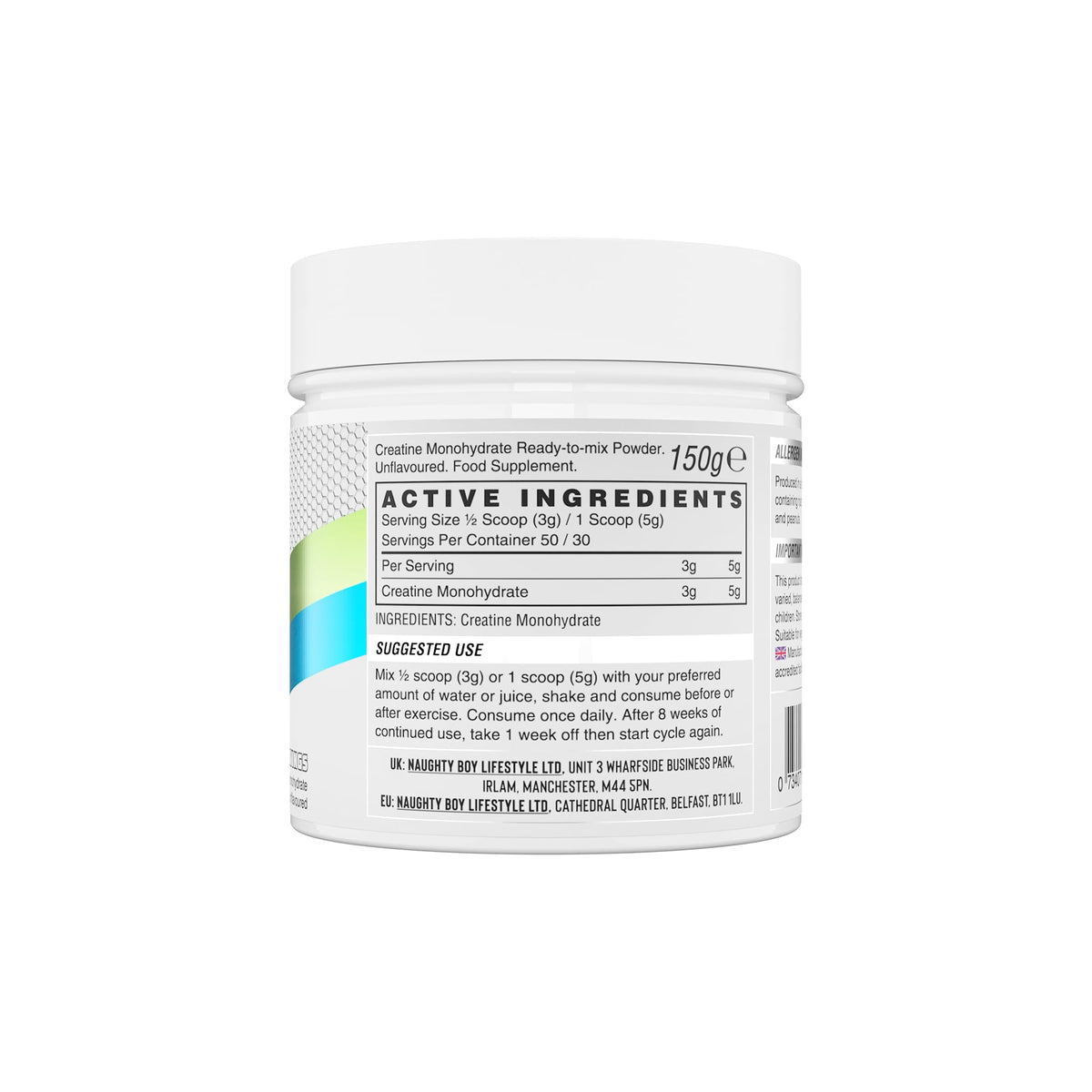 Naughty Boy Micronised Creatine Monohydrate Powder, 100% Pure 200 Mesh Creatine, Unflavoured, 150g, 50 Servings