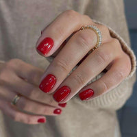 SXVME Light Red Press on Nails Short Square Acrylic Short False Nails Coffin Natural Acrylic Fake Nails Set Elegant Solid Color Full Cover Glossy Gel Stick on Nail for Women Daily Wear 24 Pcs