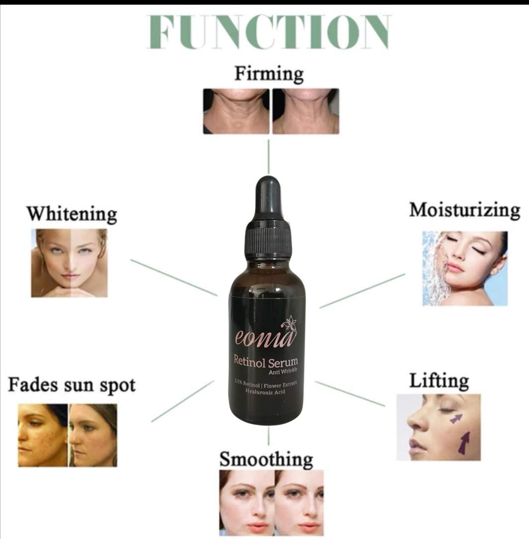 Retinol Serum 2.5% Vitamin A for Face with Hyaluronic Acid, Vitamin E and Aloe Vera - Anti Aging - Reduces Wrinkles & Fine Lines, Fades Dark Spots by Eonia Cruelty FREE & VEGAN