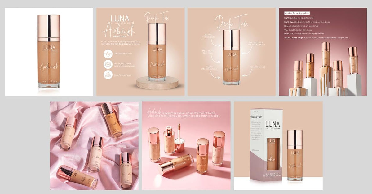 LUNA BY LISA JORDAN LUNA 3 in 1 Airbrush Primer Makeup, Highlighter and Skin Tint - Weightless and Breathable Illuminating Primer - Fine Line & Pore Minimizer - Deep tan Shade