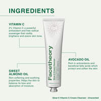 facetheory Glow-C Vitamin C Cream Cleanser - 2% Vitamin C and Sweet Almond Oil, Mandarin Scented, Gentle Daily Face Cleanser for All Skin Types - Helps Brightens Dull Skin and Hydrates, 150ml