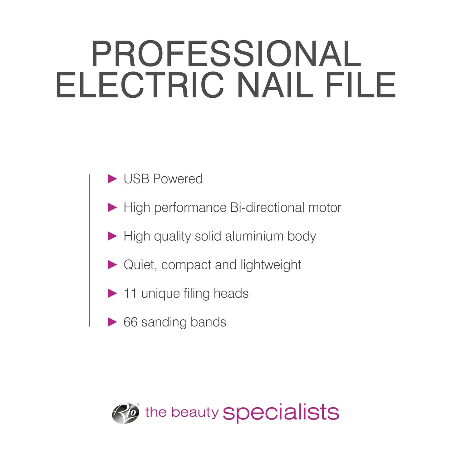 Rio Professional Portable USB Electric Nail File for Acrylic, Gel and Natural nails