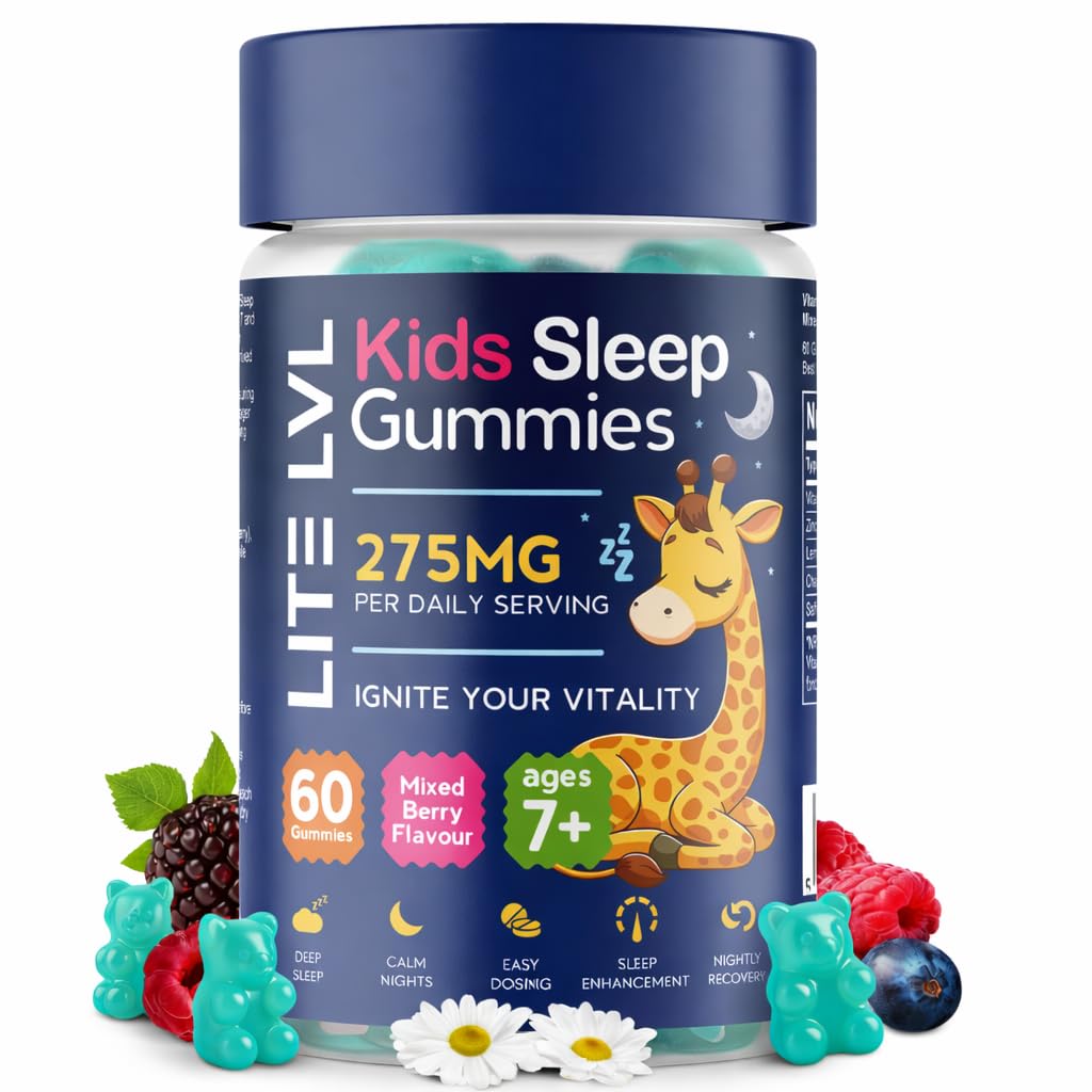 LITE LVL Kids Sleep Gummies Age 7+ | Calm & Relax Bedtime Gummies | Gentle Sleep Support with Camomile & Lemon Balm | Melatonin Free Formula | Mixed Berry Flavour | 60 Days Supply | LightLevel Kids