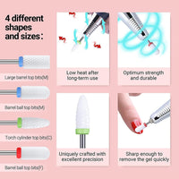 MelodySusie 21pcs Nail Drill Bit Set, Professional 3/32'' Ceramic Diamond Carbide Acrylic Gel Nail Art Tool Kit, Cuticle Remover Bit for Acrylic Gel Dip Powder, Nail Manicure Pedicure (Ceramic 4pcs)
