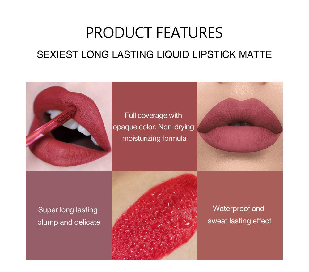 HQDA 6 Pcs Matte Liquid Lipstick Set Nude Lip Gloss Non-Stick Cup Not Fade Waterproof Long Lasting Lip Sticks Gift For Make Up Women (Set B)