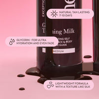 he-shi He-Shi Gold Tanning Milk 200ml - Lightweight Fake Tan Milk with Glycerine & Hyaluronic Acid for Silky Hydrated Skin, Medium Golden Glow - 96% Natural, Suitable for All Skin Types
